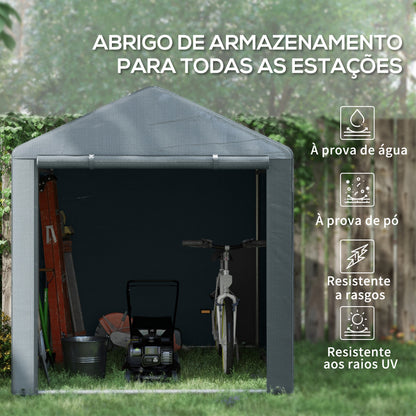 Outsunny Abrigo para Ferramentas Bicicletas e Motos 1,6x2,2x1,7 cm Garagem Portátil com 2 Habitações Porta com Fecho de Correr Impermeável Anti-UV para Jardim Cinza Escuro