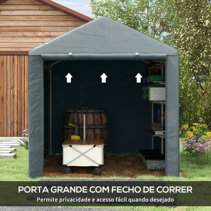 Outsunny Abrigo para Ferramentas Bicicletas e Motos 1,6x2,2x1,7 cm Garagem Portátil com 2 Habitações Porta com Fecho de Correr Impermeável Anti-UV para Jardim Cinza Escuro