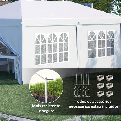 Outsunny Tenda Dobrável 6x3 m Tenda de Jardim com 6 Painéis 2 Portas com Fecho de Correr 4 Janelas e Bolsa de Transporte para Exterior Terraço Campismo Festas Branco