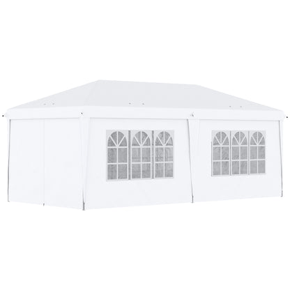 Outsunny Tenda Dobrável 6x3 m Tenda de Jardim com 6 Painéis 2 Portas com Fecho de Correr 4 Janelas e Bolsa de Transporte para Exterior Terraço Campismo Festas Branco