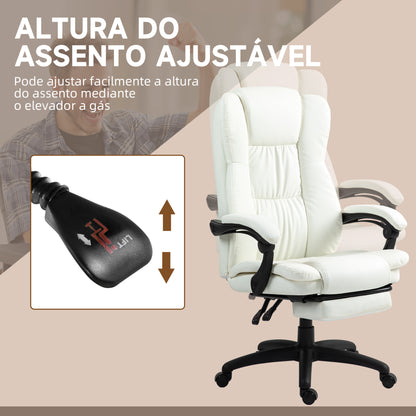 Vinsetto Cadeira de Escritório Giratória Cadeira de Escritório com Altura Ajustável 6 Pontos de Massagem Controle Remoto e Apoio para os Pés Retrátil 68,5x68,5x113-121cm Creme