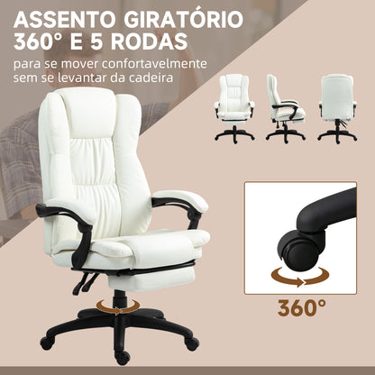 Vinsetto Cadeira de Escritório Giratória Cadeira de Escritório com Altura Ajustável 6 Pontos de Massagem Controle Remoto e Apoio para os Pés Retrátil 68,5x68,5x113-121cm Creme