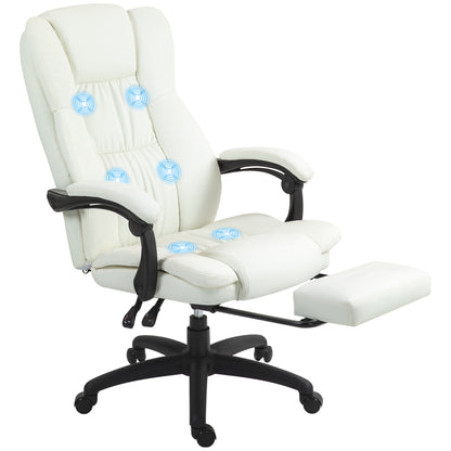 Vinsetto Cadeira de Escritório Giratória Cadeira de Escritório com Altura Ajustável 6 Pontos de Massagem Controle Remoto e Apoio para os Pés Retrátil 68,5x68,5x113-121cm Creme