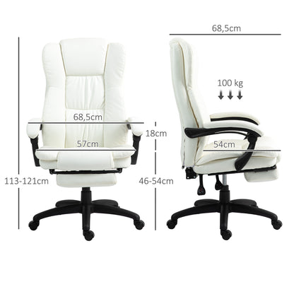 Vinsetto Cadeira de Escritório Giratória Cadeira de Escritório com Altura Ajustável 6 Pontos de Massagem Controle Remoto e Apoio para os Pés Retrátil 68,5x68,5x113-121cm Creme