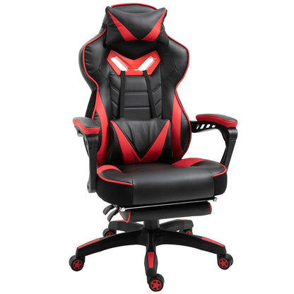 Vinsetto Cadeira de escritorio gaming ergonômica Altura ajustável Reclinável Encosto com apoio para pés Encosto de cabeça Almofada lombar Rodas 65x70x118,5-126,5 cm Vermelho e Preto