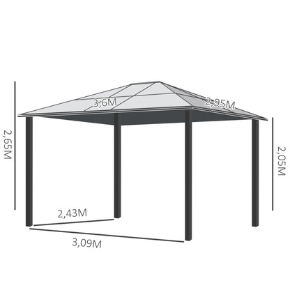 Outsunny Pérgola para Jardim 3x3,6m Pérgola para Exterior Anti UV Teto de Policarbonato e Mosquiteira Integrada Bege e Marrom