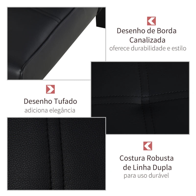 Sofá Cama Santarém em Couro Artificial - Preto - Design Moderno