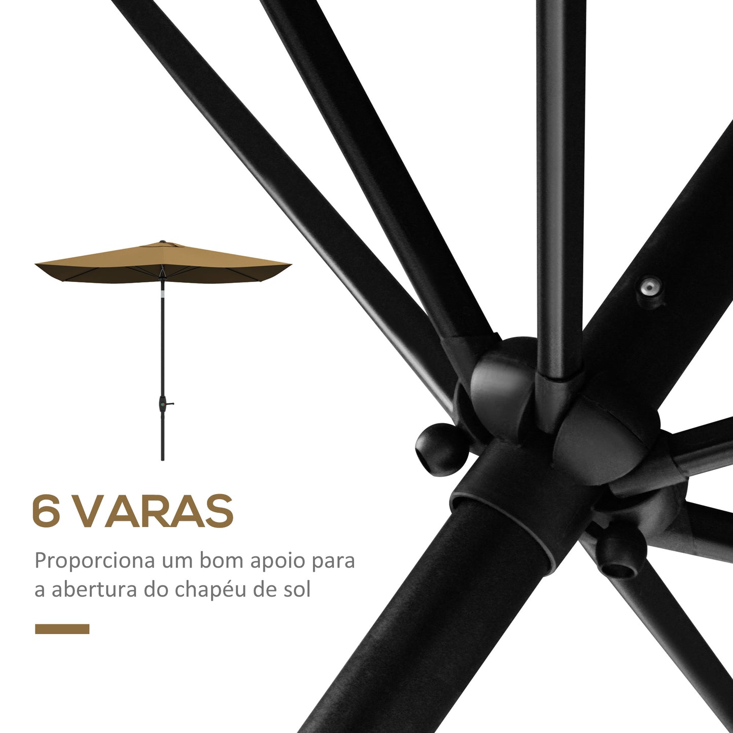 Outsunny Chapéu de Sol de Jardim 200x300x248 cm Proteção UV50+ Chapéu de Sol de Alumínio Inclinável com Teto de Ventilação e Manivela para Terraço Varanda Exterior Café