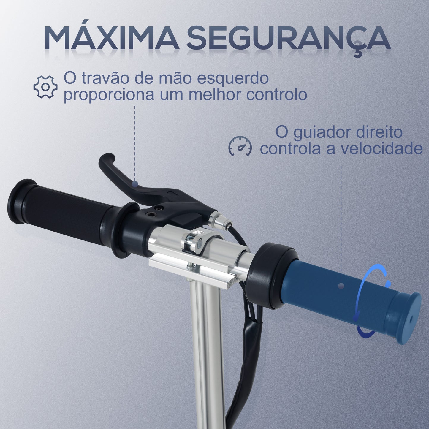 HOMCOM Trotinete Elétrica Dobrável para Crianças e Adolescentes acima de 7 Anos Velocidade de 10km/h Trotinete Elétrica com Guiador Ajustável e Freios Carga Máxima 50kg 78x37x89-95cm Azul