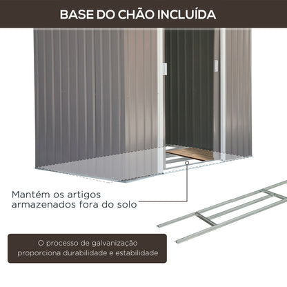 Abrigo de Jardim 213x130x185cm Abrigo de Jardim Metálico de Exterior para Armazenamento de Ferramentas com 2 Portas Deslizantes e 4 Janelas para Terraço Cinza Claro