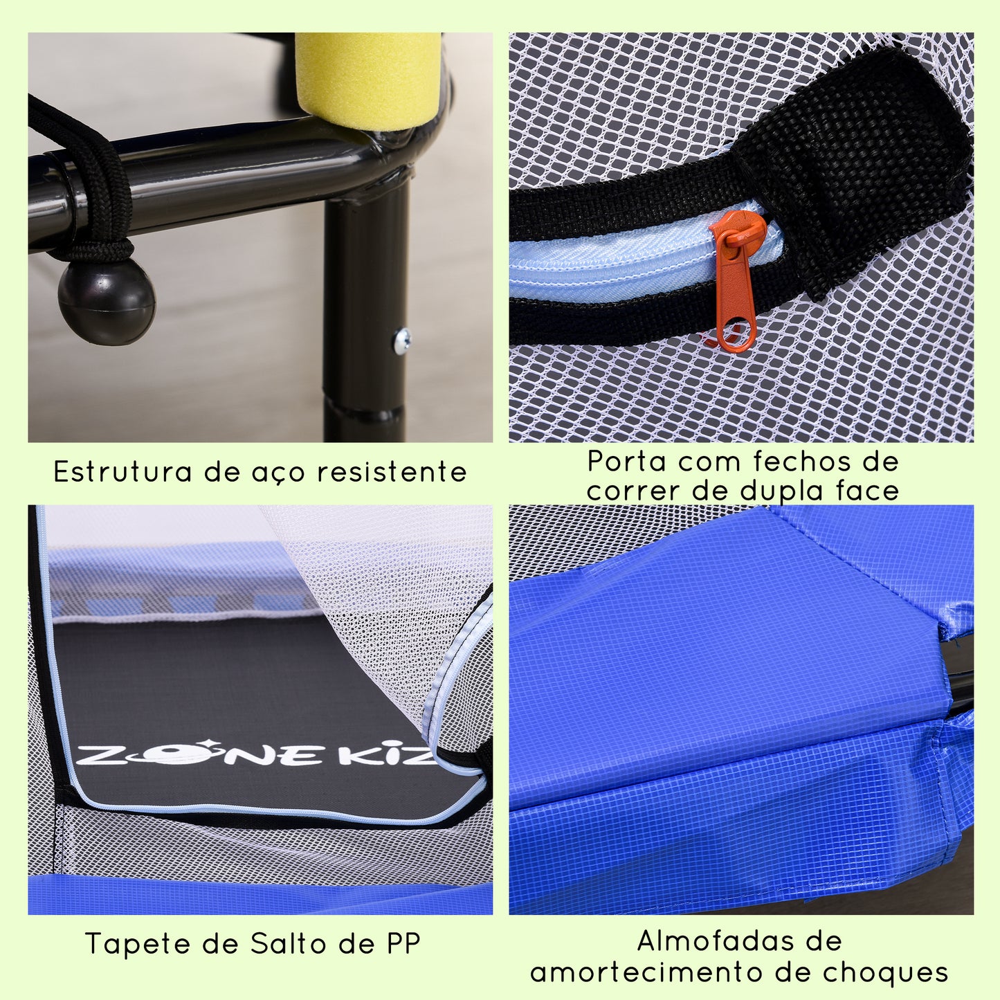 ZONEKIZ Trampolim para Crianças 95x85 cm com Rede de Segurança Trampolim Infantil para Crianças de 3-6 Anos para Interior Carga Máxima 50 kg 122x122x97 cm Azul