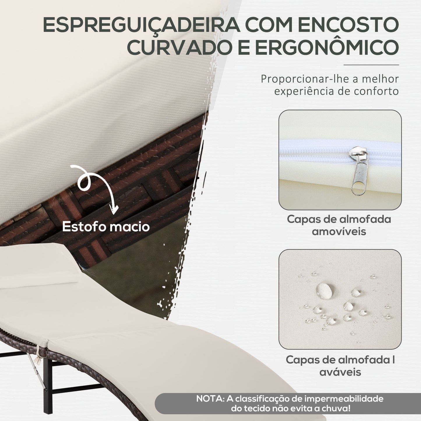 Outsunny 2 espreguiçadeiras 196x61x53cm com mesa de centro 40x40x40cm dobrável de vime para jardim ao ar livre com almofadas acolchoadas bege e marrom