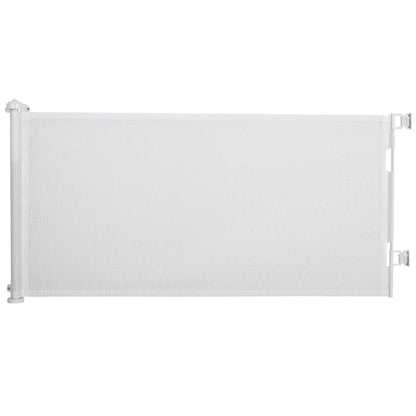 PawHut Barreira de Segurança para Cães Extensível 0-150cm Porta de Proteção Retrátil para Animais de Estimação Barreira para Escadas e Corredores Liga de Alumínio 165x10,7x85cm Branco