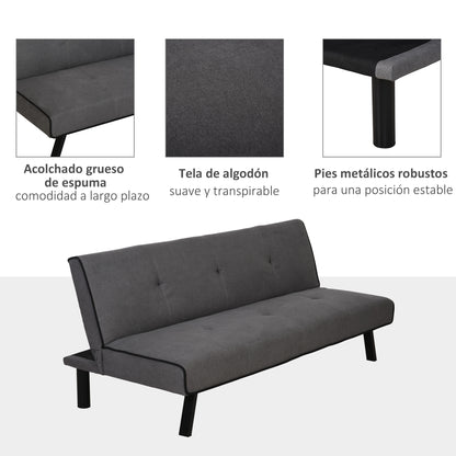 Sofá-cama 3 lugares projeto 2 em 1 Dobrável sem apoio de braços Estofamento em tecido Com toque aveludado Pernas levantadas Estofamento confortável 170x76x72,5 cm Cinza