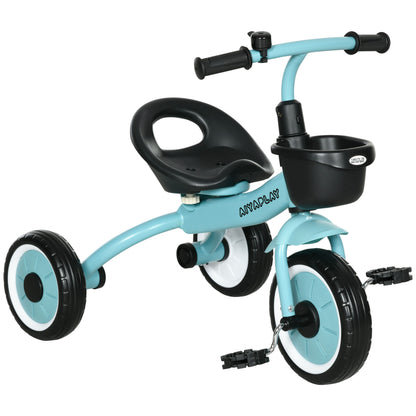 AIYAPLAY Triciclo para Crianças de 2 a 5 anos Triciclo Infantil com Assento Ajustável Cesta Buzina e Pedais e 3 Rodas Carga Máxima 25 kg 70,5x50x58 cm Azul