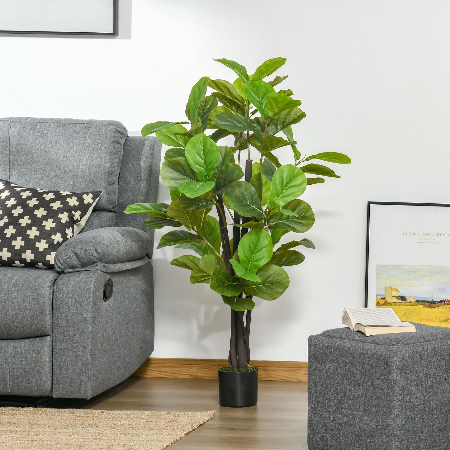 HOMCOM Planta Artificial Ficus 130 cm com 78 Folhas e Vaso de Planta Artificial Decorativa para Interior e Exterior Casa Sala de Estar Escritório Verde