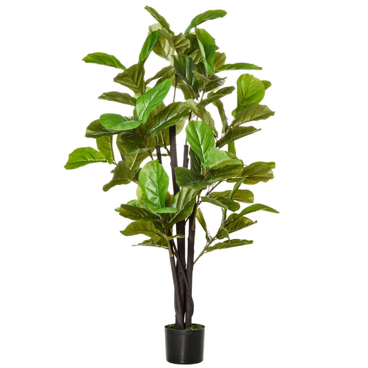 HOMCOM Planta Artificial Ficus 130 cm com 78 Folhas e Vaso de Planta Artificial Decorativa para Interior e Exterior Casa Sala de Estar Escritório Verde