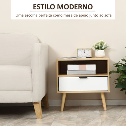 HOMCOM Mesa de Cabeceira de Estilo Moderno Mesa Auxiliar com 1 Gaveta e 1 Prateleira Aberta para Quarto Sala Escritório 50x39,5x49,5 cm Natural