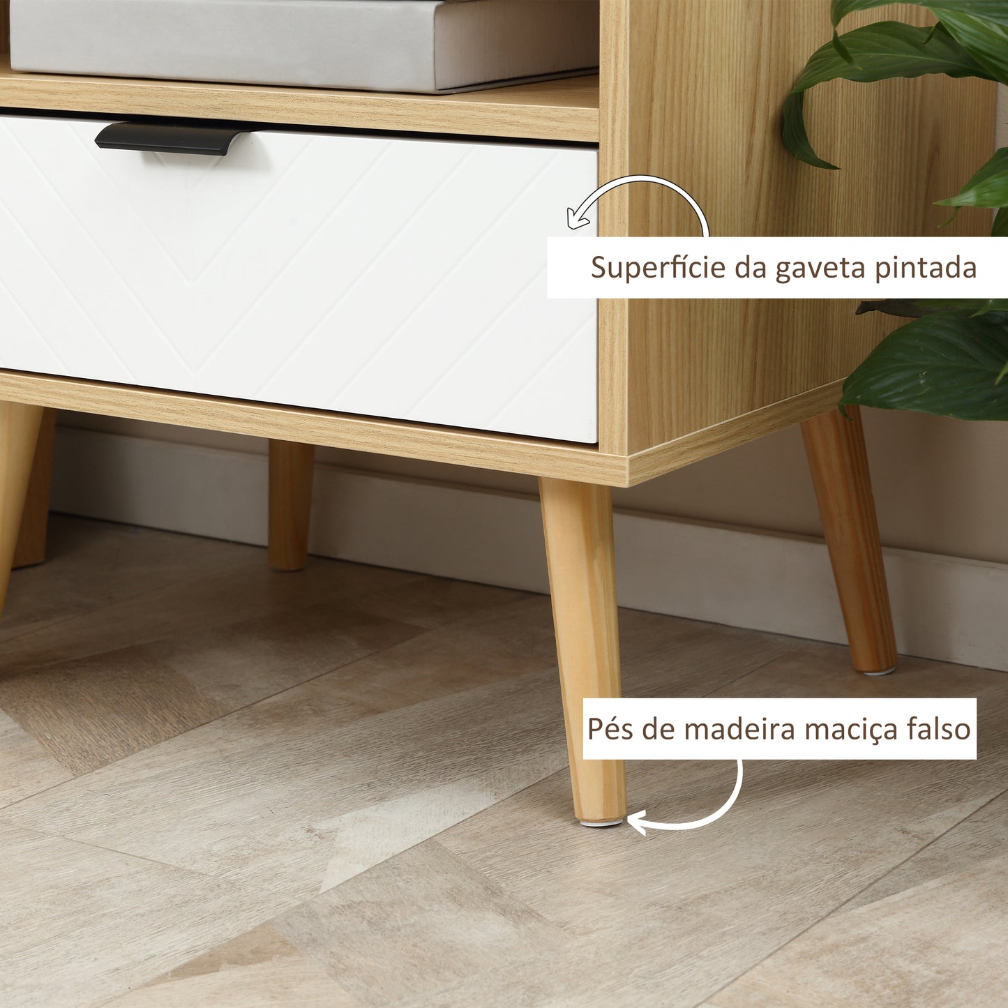 HOMCOM Mesa de Cabeceira de Estilo Moderno Mesa Auxiliar com 1 Gaveta e 1 Prateleira Aberta para Quarto Sala Escritório 50x39,5x49,5 cm Natural