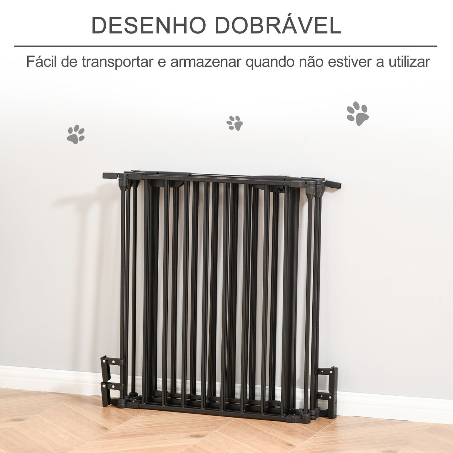 PawHut Barreira de Segurança para Animais de Estimação Barreira Dobrável de 5 Painéis com Fechadura Inteligente para Corredor Escada 300x74,5 cm Preto