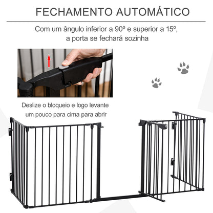 PawHut Barreira de Segurança para Animais de Estimação Barreira Dobrável de 5 Painéis com Fechadura Inteligente para Corredor Escada 300x74,5 cm Preto