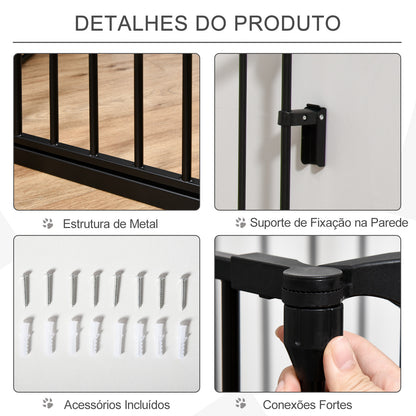 PawHut Barreira de Segurança para Animais de Estimação Barreira Dobrável de 5 Painéis com Fechadura Inteligente para Corredor Escada 300x74,5 cm Preto