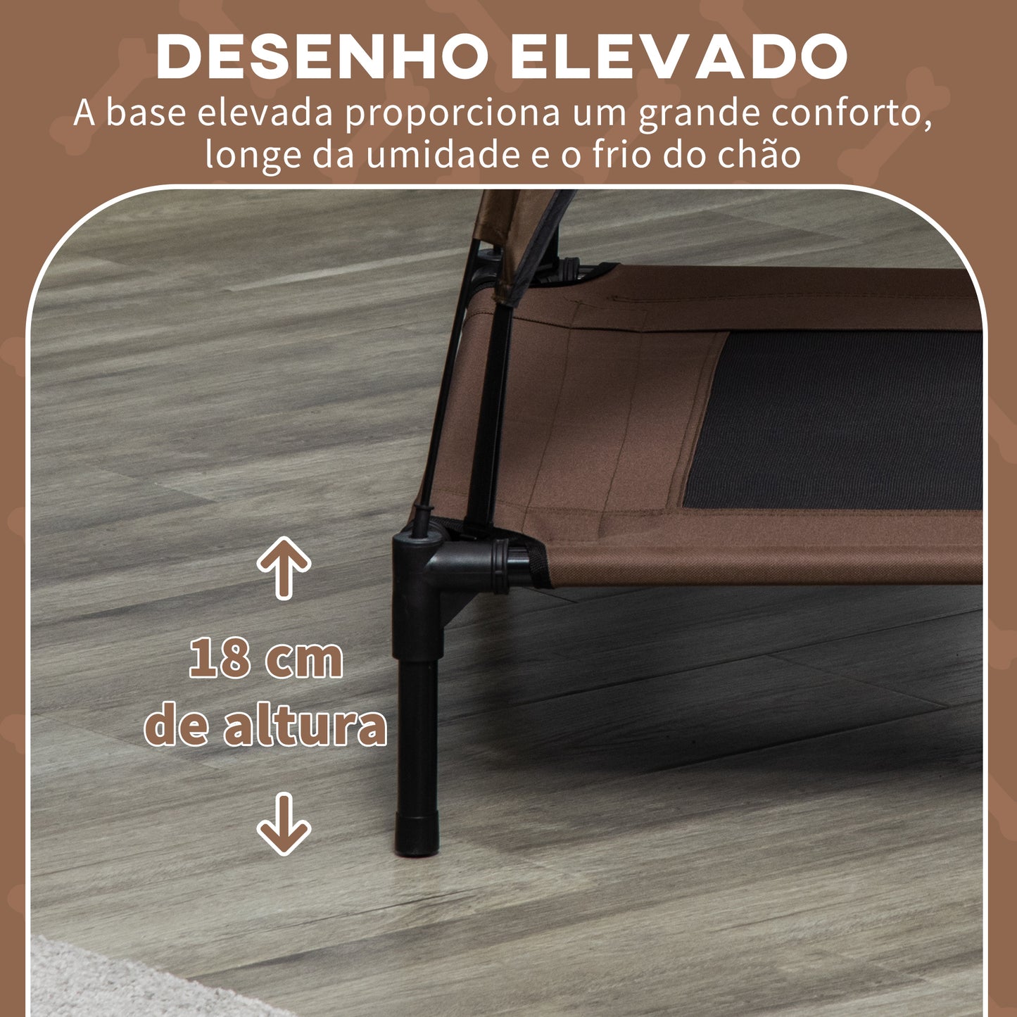 PawHut Cama Elevada para Animais de Estimação Portátil com Toldo Amovível Tecido Respirável para Interior e Exterior 92x76x90cm Marrom