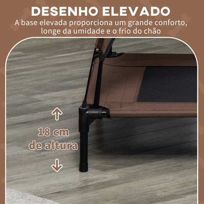 PawHut Cama Elevada para Animais de Estimação Portátil com Toldo Amovível Tecido Respirável para Interior e Exterior 92x76x90cm Marrom