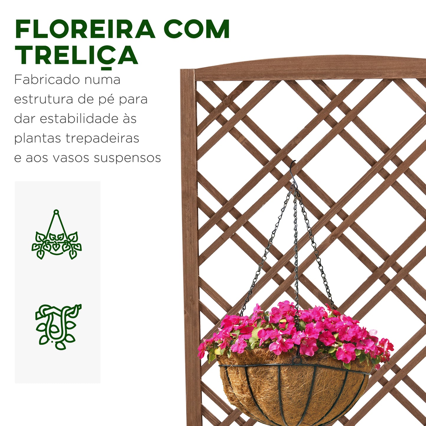 Outsunny Floreira com Treliça de Madeira Caixa de Plantio com Suporte para Plantas Trepadeiras para Jardim varanda Pátio 60x30x122,5cm Madeira