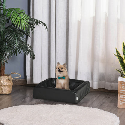 PawHut Cama para Cães Gatos Estofada em Couro PU Cama para Animais de Estimação Pequenos Amovível e Lavável com Zíper 58x49x14,5cm Preto