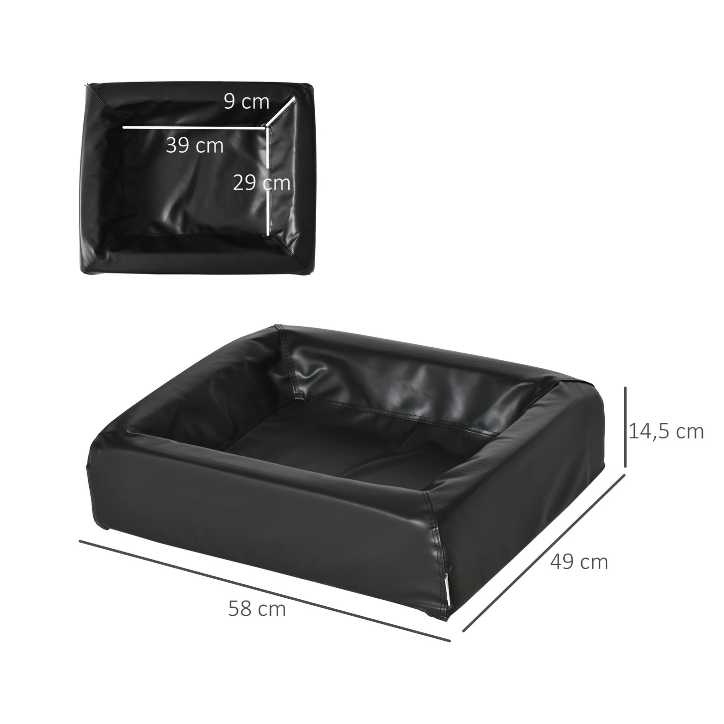 PawHut Cama para Cães Gatos Estofada em Couro PU Cama para Animais de Estimação Pequenos Amovível e Lavável com Zíper 58x49x14,5cm Preto