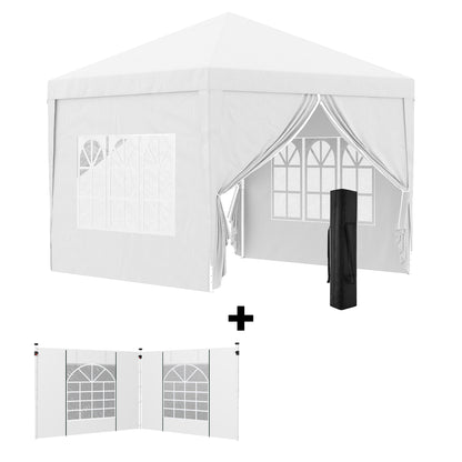 Outsunny Conjunto de Tenda Inclui 1 Tenda Dobrável 3x3 m Impermeável com 4 Paredes Removíveis e 2 Paredes Laterais 3x2 m para Tenda de 3x3 m ou 3x6 m Branco