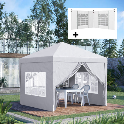 Outsunny Conjunto de Tenda Inclui 1 Tenda Dobrável 3x3 m Impermeável com 4 Paredes Removíveis e 2 Paredes Laterais 3x2 m para Tenda de 3x3 m ou 3x6 m Branco