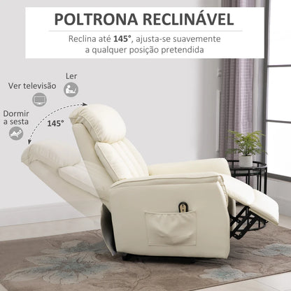 Poltrona Relax Elevatória com Reclinação Sawer - Bege - Design Moderno