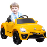 AIYAPLAY Carro Elétrico para Crianças acima de 3 Anos Carro Elétrico Infantil Volkswagen Beetle com Bateria 12V Controlo Remoto Faróis Buzina e Música 97x56,5x46 cm Amarelo