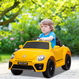 AIYAPLAY Carro Elétrico para Crianças acima de 3 Anos Carro Elétrico Infantil Volkswagen Beetle com Bateria 12V Controlo Remoto Faróis Buzina e Música 97x56,5x46 cm Amarelo