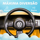 AIYAPLAY Carro Elétrico para Crianças acima de 3 Anos Carro Elétrico Infantil Volkswagen Beetle com Bateria 12V Controlo Remoto Faróis Buzina e Música 97x56,5x46 cm Amarelo