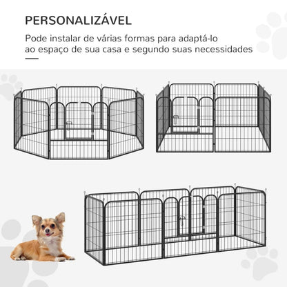 Parque para animais de estimação com 8 Varas Dobrável com Porta e Dupla Trava 79x79cm Preto