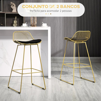 Conjunto de 2 Bancos Altos Daury com Almofada em Veludo - Design Moderno