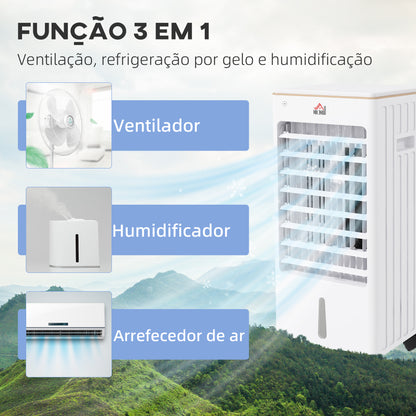 HOMCOM Climatizador Refrigerador de Ar Portátil 3 em 1 Humidificador Ventoinha com 3 Velocidades Controlo Remoto Temporizador 7,5h Ecrã LED Tanque de Água 3L Efeito 15-20 m² 22,5x24,5x53,5 cm Branco