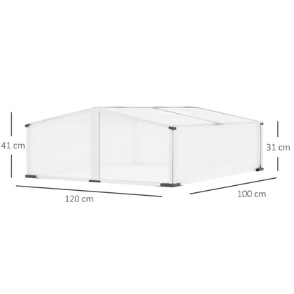 Outsunny Estufa de Jardim 120x100x41cm Policarbonato e Alumínio com Teto se Abre Estufa para Cultivo de Plantas Flores Transparente e Prata