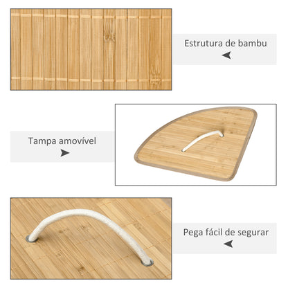 Cesto de Roupa de Bambu Capacidade de 55L Cesto para Roupa Suja em Forma de Leque com Tampa e Bolsa Amovível 38x38x57cm Madeira