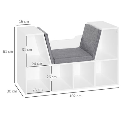 HOMCOM Estante com assento 6 cubo Estante infantil original Sapateiro com almofada Prateleira com banco multiuso 102x30x61cm