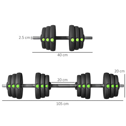 SPORTNOW Kit de Halteres 30 kg 2 em 1 Jogo de Pesos com Barra de Pesos Pega Antiderrapante para Treino de Força em Casa Ginásio Escritório Preto e Verde