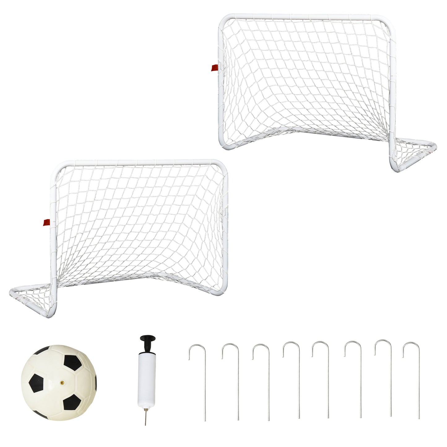 HOMCOM Conjunto de 2 mini gols de futebol com rede e bola para a prática de futebol 78x46x 56cm Branco