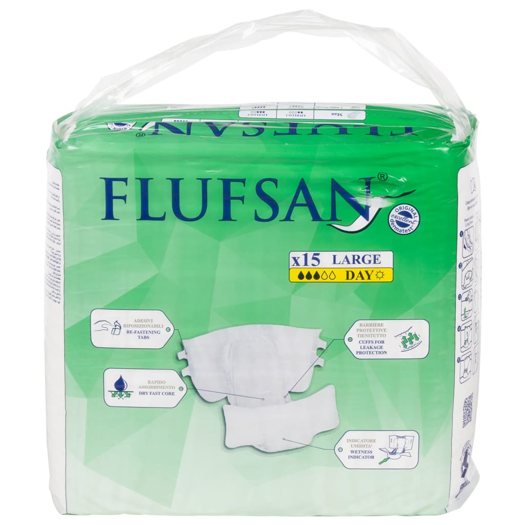 Flufsan Fraldas descartáveis para adultos 15 pcs tamanho L