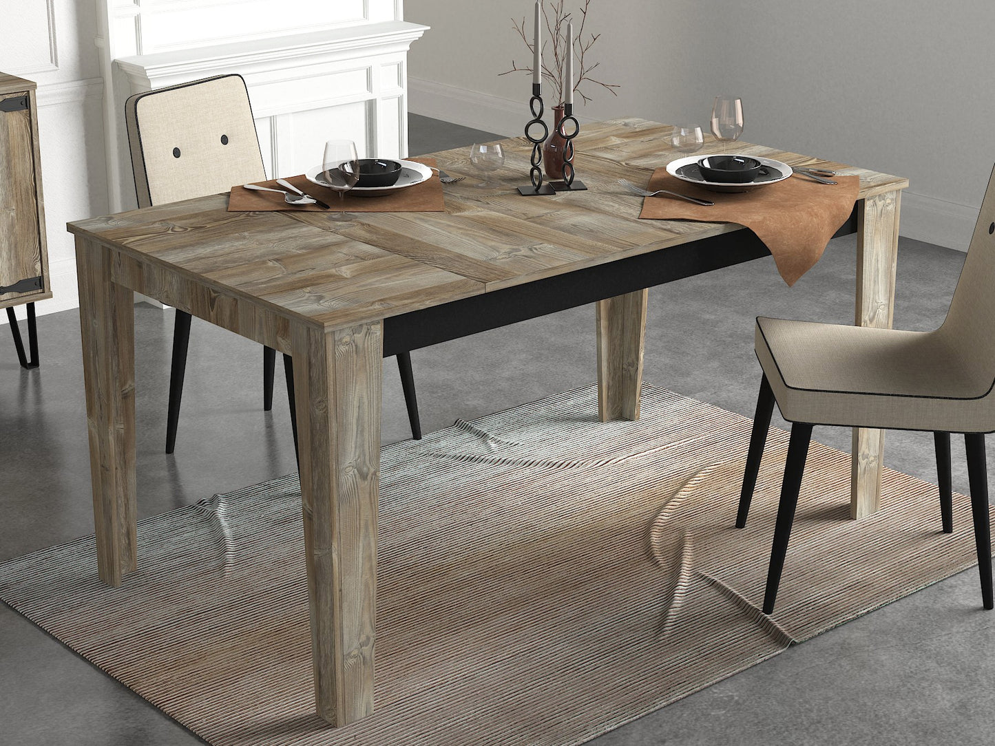 Mesa de Jantar "Costa" – 145x85x76.2 cm – Bege e Madeira – Design Rústico