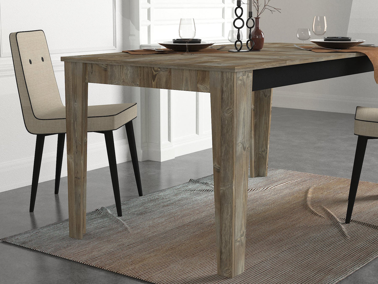 Mesa de Jantar "Costa" – 145x85x76.2 cm – Bege e Madeira – Design Rústico