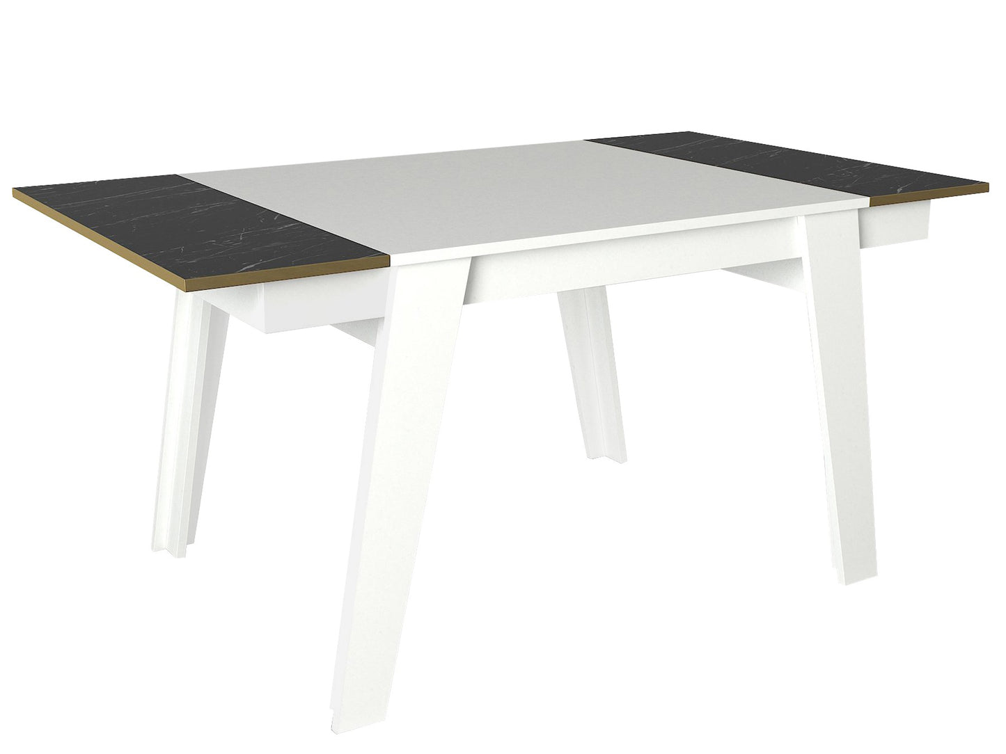 Mesa de Jantar "Ravenna" – 148.5x85x76.2 cm – Branco, Dourado e Preto Mármore – Design Moderno