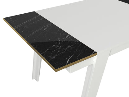 Mesa de Jantar "Ravenna" – 148.5x85x76.2 cm – Branco, Dourado e Preto Mármore – Design Moderno